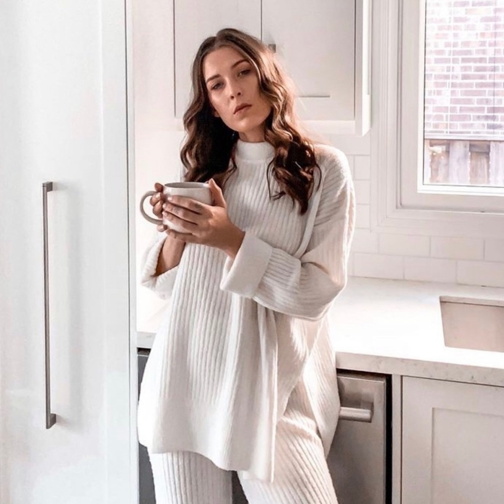 H&M ribbed grey beige wool blend sweater